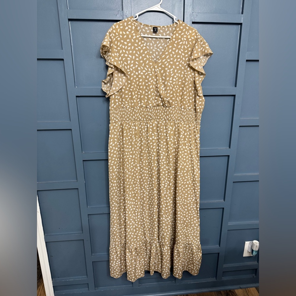 SHEIN Cream Tiered Ruffled Midi Dress
